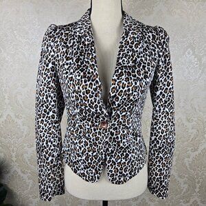Zinga Size Small Animal Print Blazer 1 Button Closure Slight Puffed Shoulder